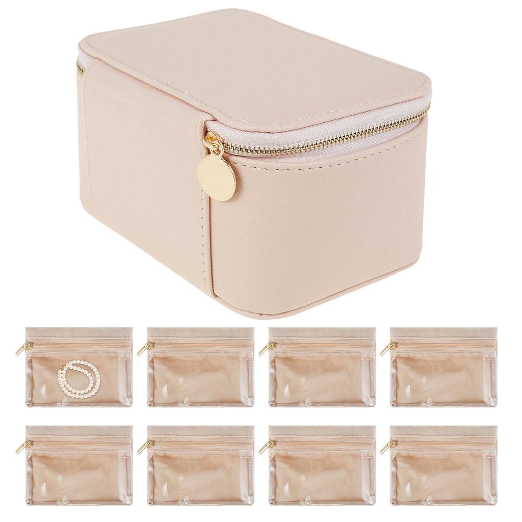 Przenośne Pudełko do Przechowywania Biżuterii Organizer Podróżny Etui na Biżuterię z 8 Torebkami na Biżuterię PU Skóra Podróżne Pudełko na Biżuterię na Pierścionek Naszyjnik