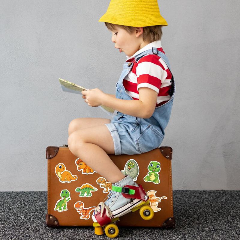 100PCS Dinosaur Stickers Kids Cute Funny Waterproof Cartoon Vinyl Stickers for Water Bottle, Scrapbook, Stationery, Luggage