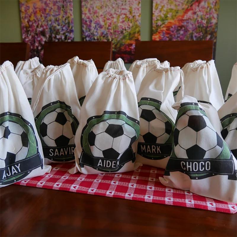 30x40cm Personalized Soccer Party Favor Bags Custom Canvas Goodie Bag candy bag for kids boys Soccer theme Party supplies