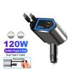 120W 5 In 1 Retractable Car Charger USB C Cable 3 Ports with Retractable Cords with Volt Display For IPhone Huawei Samsung