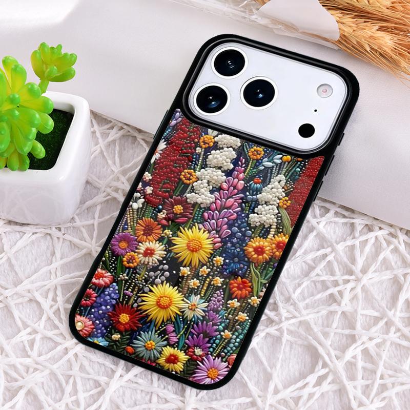 

Чехол для телефона с вышивкой цветов для iPhone 17 Air 16 15 11 12 14 13 Pro Max Ударопрочный чехол iPhone17 Pro Max