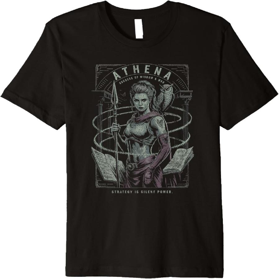 Athena with Owl and Spear Ancient Wisdom and Strategy Art Premium T-Shirt S