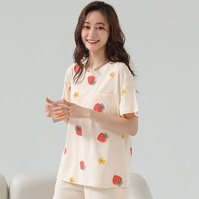Summer imitation cotton Korean fresh floral pajamas women can wear pastoral casual women's short-sleeved loungewear suit