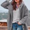 Women Winter Warm Windproof Overcoat Hooded Loose Mid Length Coat Thick Solid Color Windbreaker Long Sleeves Single-breasted Pockets Daily Wear Fall