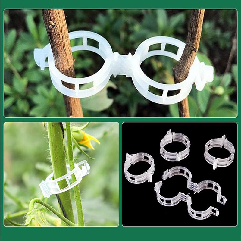 Langlebige Kunststoff-Pflanzenstützklemmen, Wiederverwendbare Gartengitterbinder zur Befestigung von Pflanzen, Gemüse, Tomatenwerkzeugen, Gartenzubehör 50PCS weiß