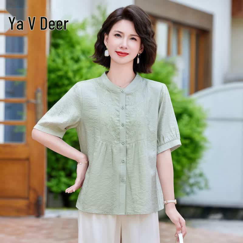 Yalu Women s Cotton Linen Short Sleeve Cardigan Blouse 5XL