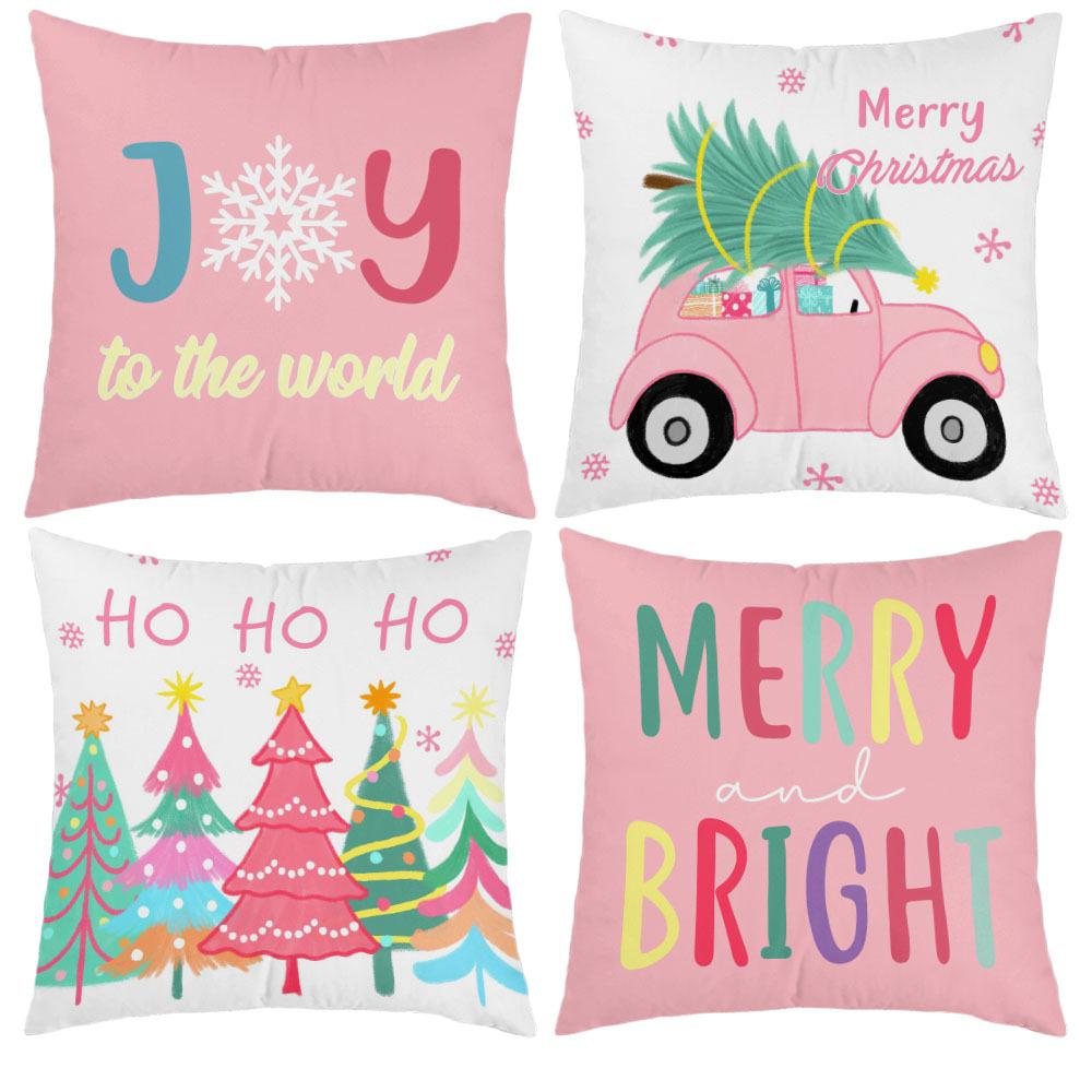 New Christmas Short Plush Pillow Cover Peach Skin Digital Printing Cushion Cover Christmas Snowman Pattern