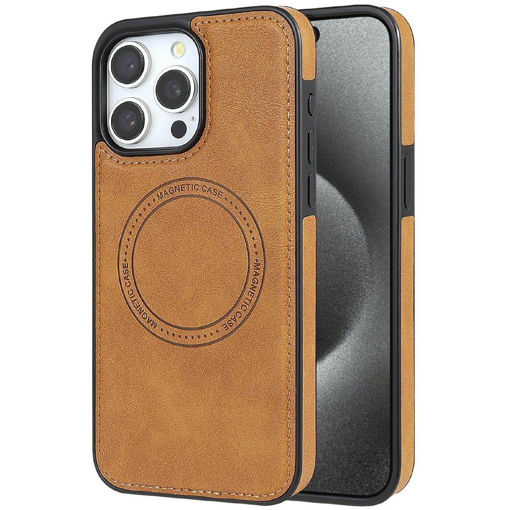 CSJ-P3 For iPhone 15 Pro Max Case Compatible with MagSafe PC+TPU+Leather Back Cover