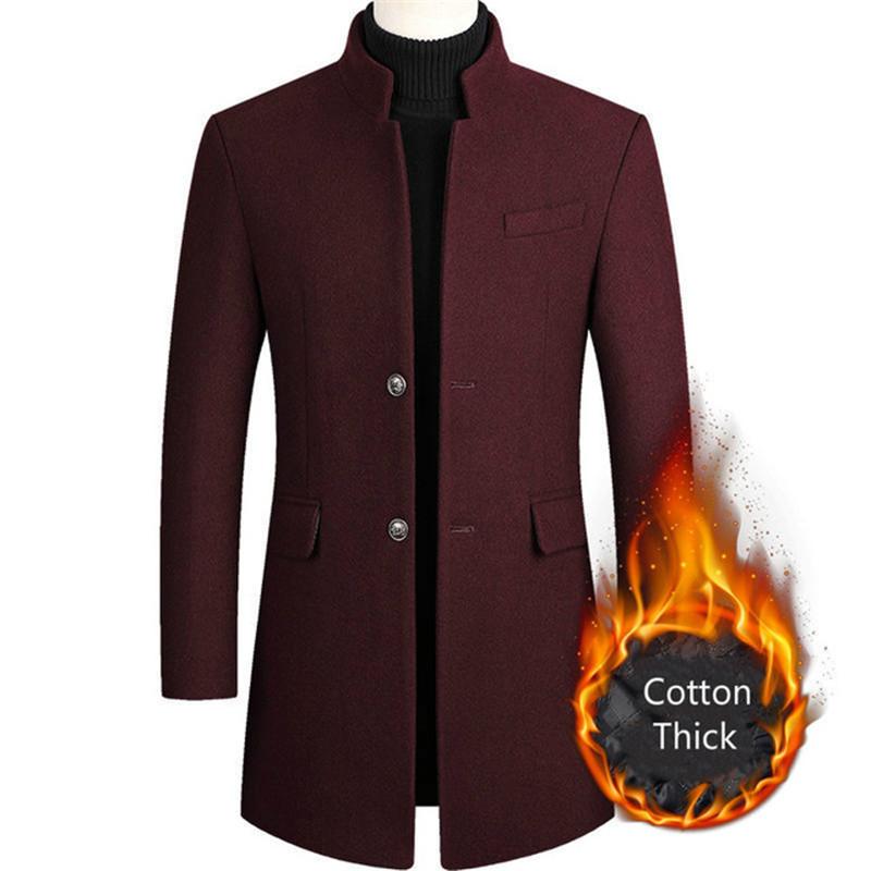 Winter Fashion Men Slim Fit Long Sleeve Cardigans Blends Coat Jacket Suit Solid Mens Long Woolen Coats