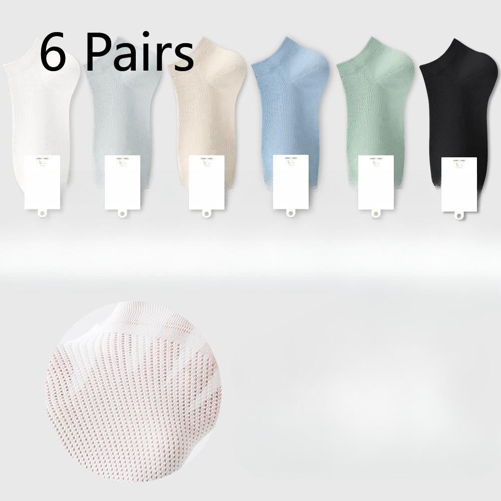 6 Pairs of Women's Summer Thin Cotton Boneless Deodorant Sweat Absorbing Heel Mesh Boat Socks