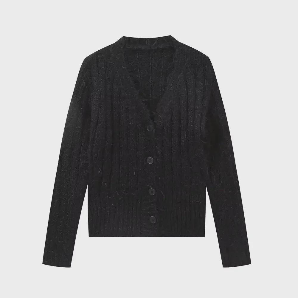Women's Autumn V-Neck Knitted Cardigan - Soft, Gentle Style, Slim Fit Sweater Jacket