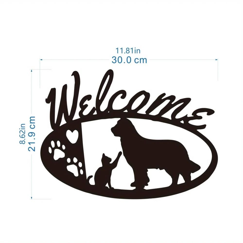 Металлический настенный декор с изображением золотистого ретривера и кошки - 1 шт — фото 3