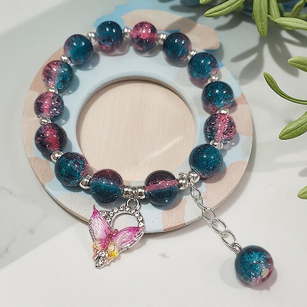 2026 Iridescent Butterfly Bracelet - Colorful 10mm Beads, Color-block Design, Cross-border Gift