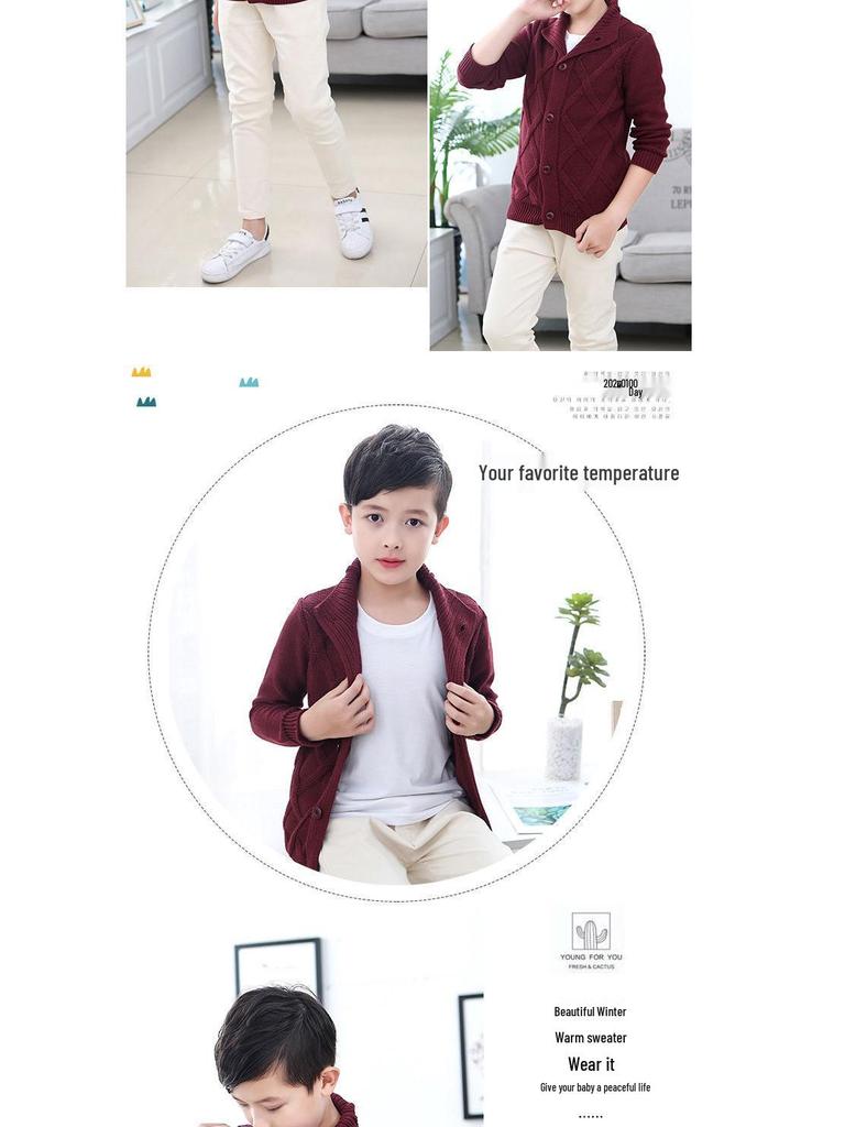 Children's High Neck Wool Cardigan - Warm Knitted Sweater for Autumn/Winter, Sizes 2-11 Years