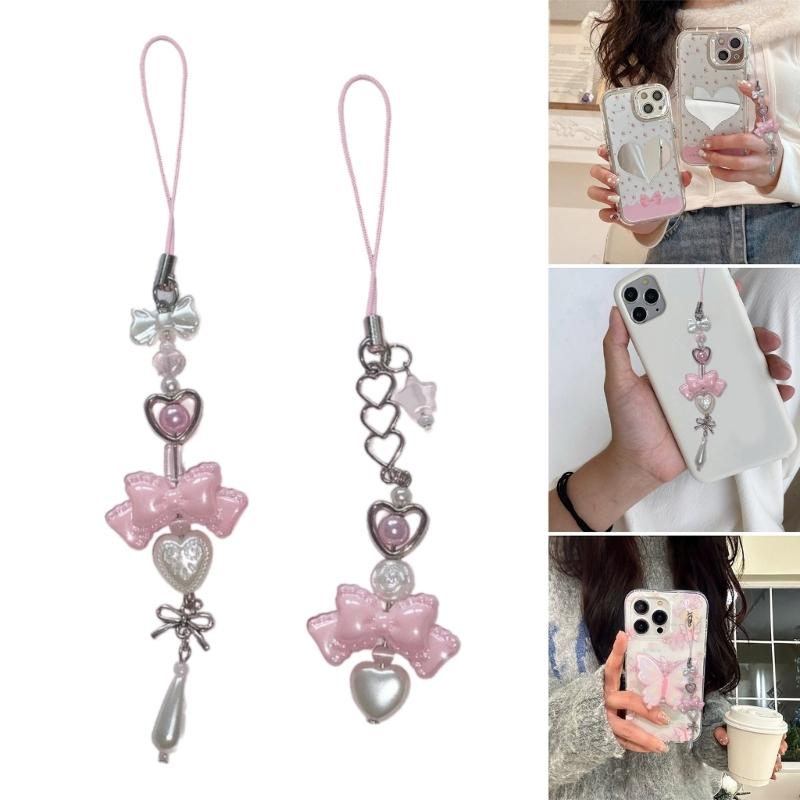 Handmade Beaded Keychain Bowknot Bag Pendant Cute Phone Charm Keyring Simple Aesthetic Gift for Women and Girls
