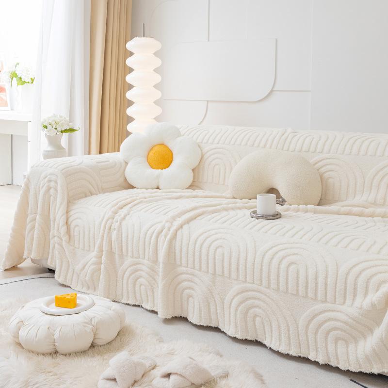 Plush Sofa Cover Four Seasons Universal Simple Modern Cream Style Sofa Cover Cloth Dirt-Proof Cover Cover