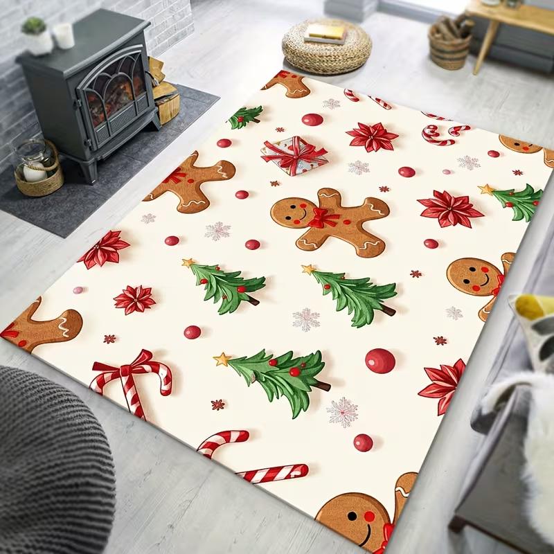 Christmas Gnome Pine Ball Print Area Rug Non Slip Floor Mat Xmas Holiday Home Decor Indoor Living Bedroom Festive Carpet