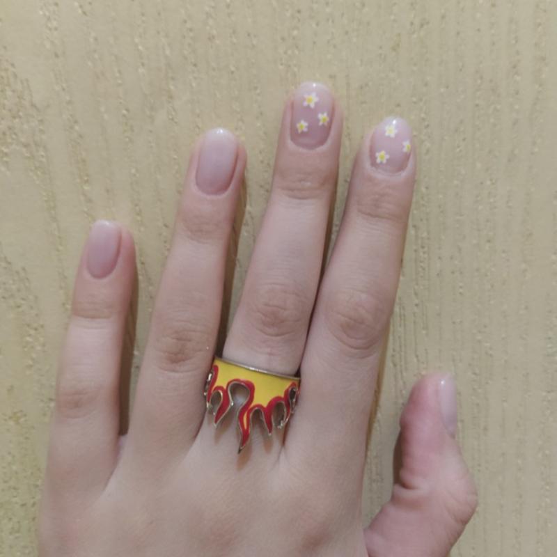 Hipster Personality Flame Ring Gothic Punk Vintage Aesthetic Yellow Fire Open Finger Ring Jewelry Gift for Women Men