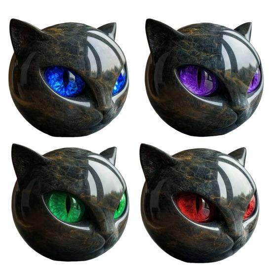 Black Cat Stone Cat Head Sculpture Marble Texture Healing Stones