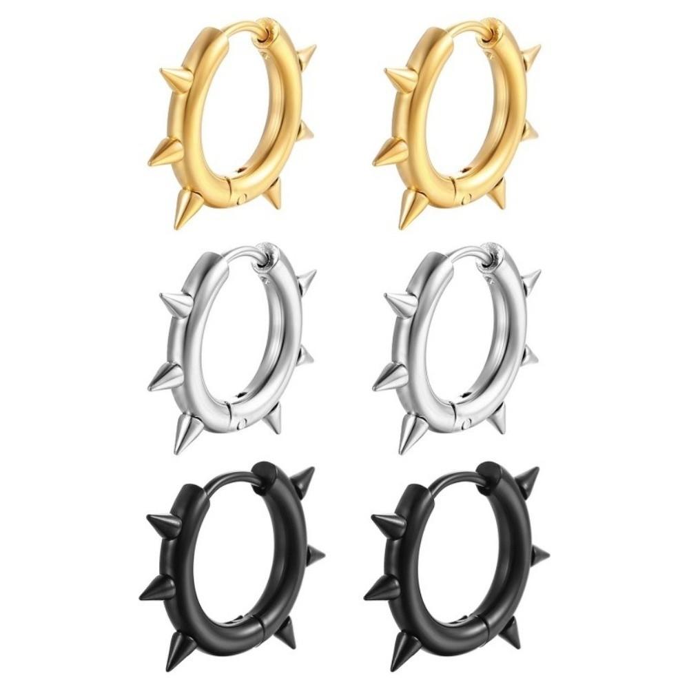 Stainless Steel Spike Hoop Earrings Spike Rivet Style Punk Stud Jewelry for Gift Use