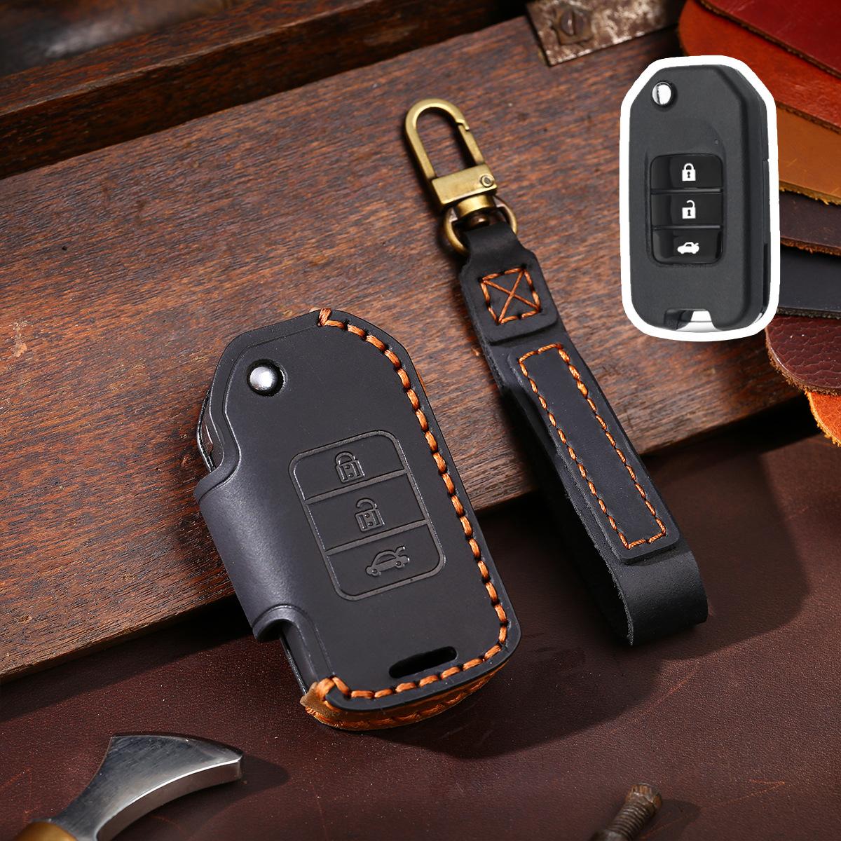 

Автотовары Подходит для Honda Чехол для складного ключа Ретро Кожа Crazy Horse Мужской Защитный чехол для ключа автомобиля Пряжка чёрный
