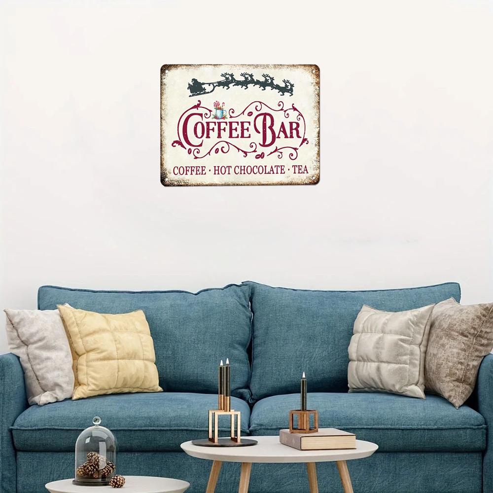 Vintage Christmas Coffee Bar Logo 8x12 Inch Aluminum Metal Decoration for Kitchen Cafe or Home Coffee Station the Perfect Choice
