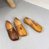 Johnature Square Toe Belt Buckle Soft Soled Shoes Genuine Leather Commuting Shallow Women's Flat Shoes