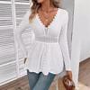 Women's Elegant V-Neck Lace Trim T-Shirt - Solid Color Long Sleeve Blouse Fall Casual Basic Top