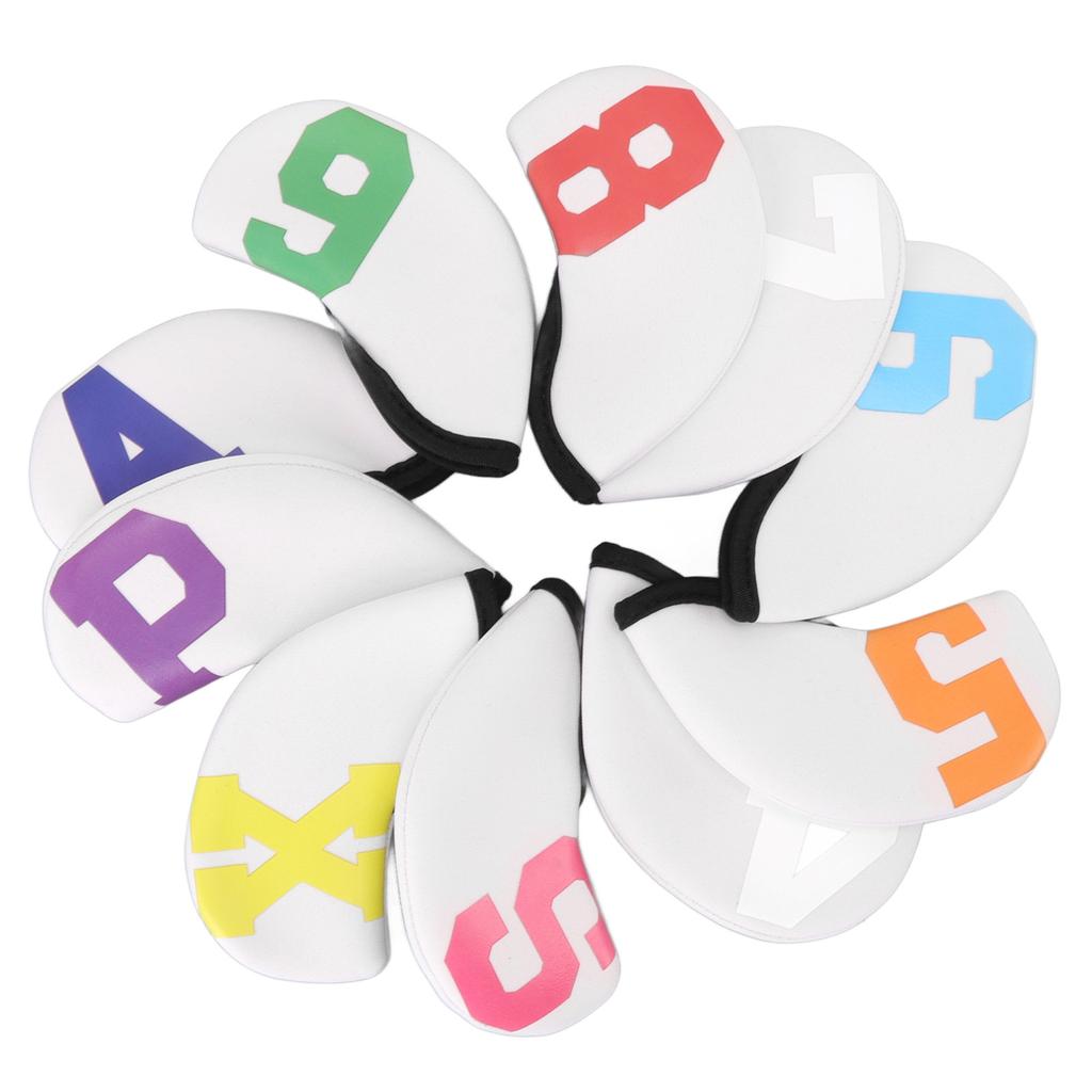 10pcs Golf Iron Head Cover with Large Color Number Waterproof Neoprene Golf Iron Club Headcover Set White