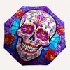 Colorful Sugar Skull Stained Wall Art DecorUmbrella, Portable 3-Fold Compact Umbrella for Men & Women Gift