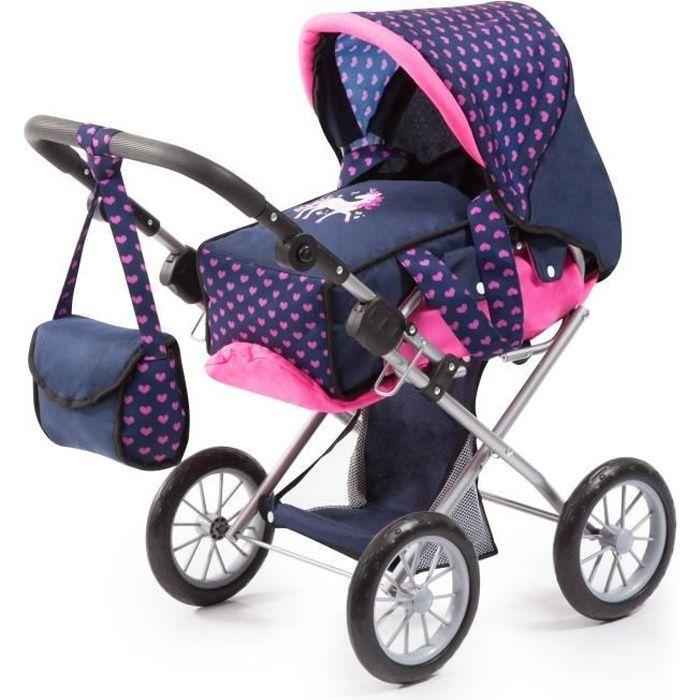 Bayer doll stroller pram city star unicorn bright blue and pink adjustable with a shoulder bag rosa