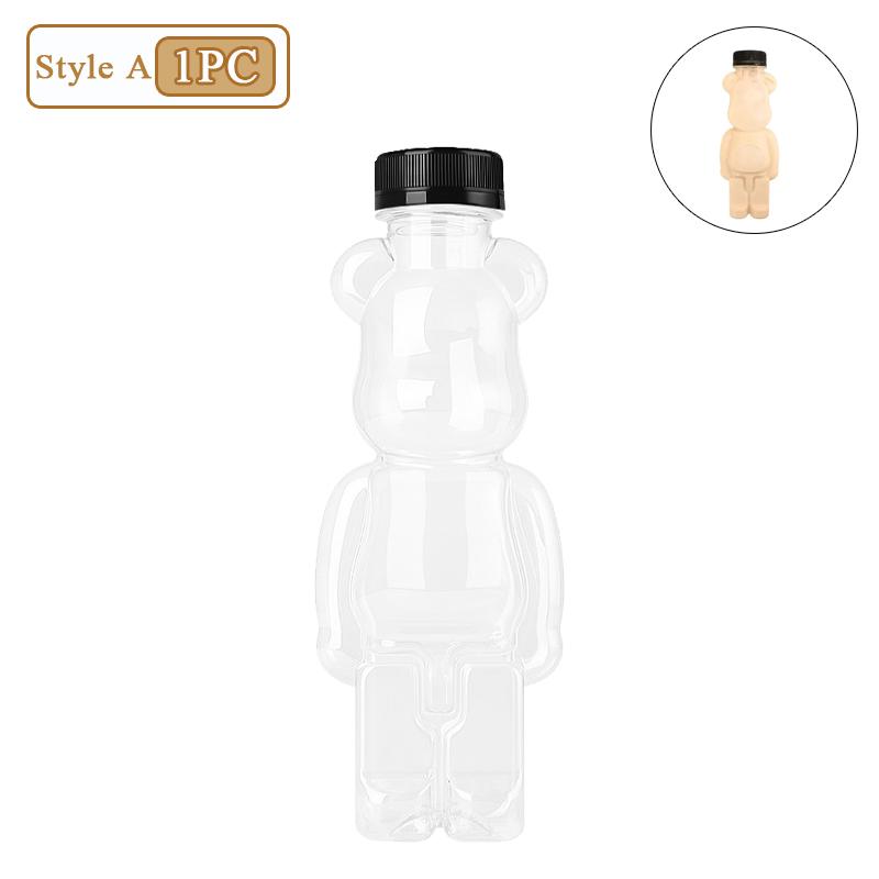 1-20PCS 500ml Cute Bear Milk Tea Bottle Disposable PET Transparent Juice Bottle Cartoon Bear Portable Juice Yogurt Bottle