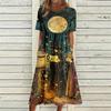 Women's Casual Halloween Print Round Neck Dress with Pockets for Festive Occasions