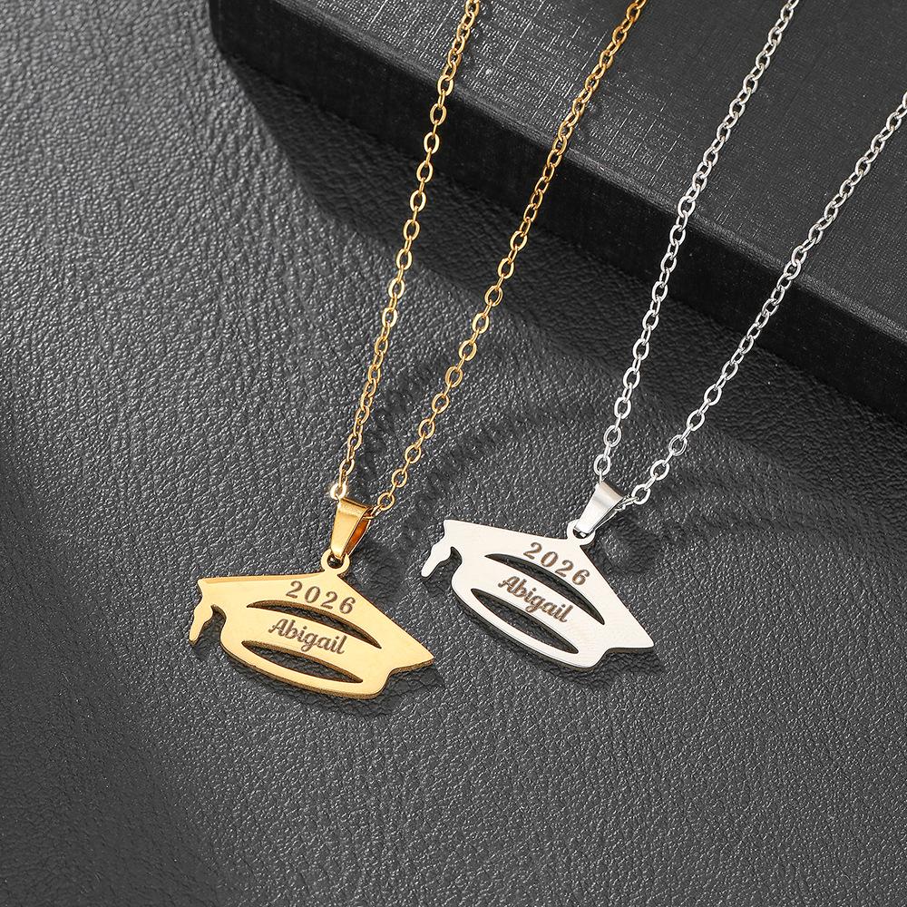 Custom Stainless Steel Graduation Cap Necklace with Laser-Engraved Pendant for Back-to-School Season
