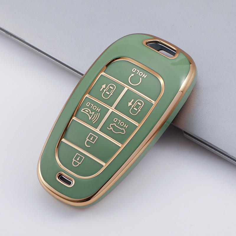 4/5/6/7 Buttons Gold Edge TPU Remote Key Fob Case Cover for 2020-2021 Hyundai Sonata Nexo DN8 Santa Fe TM Tucson NX4 Staria Ioniq