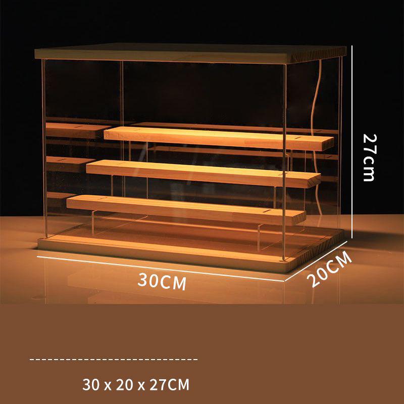 LED Lighted Acrylic Display Case,Display Box for Collectibles and Action Figures,Clear Dustproof Organizer with Wooden Base