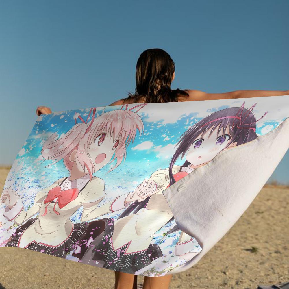 Anime Puella Magi Madoka Magica Beach Towel Cartoon Cute Summer Kids Large Bath Pool Beach Towel Microfiber Absorbent