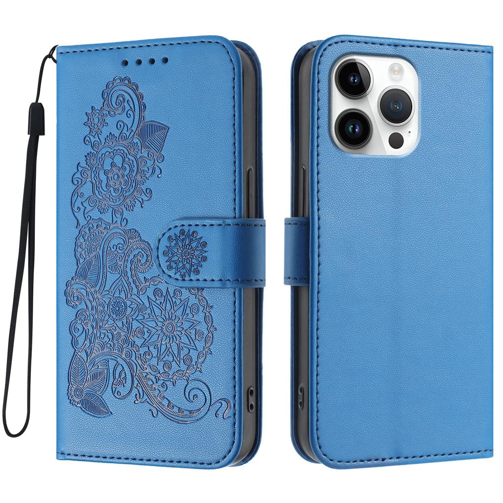 Für iPhone 16 Pro Max Handyhüllen Mandala Blume Leder Brieftasche Handyhülle mit Band