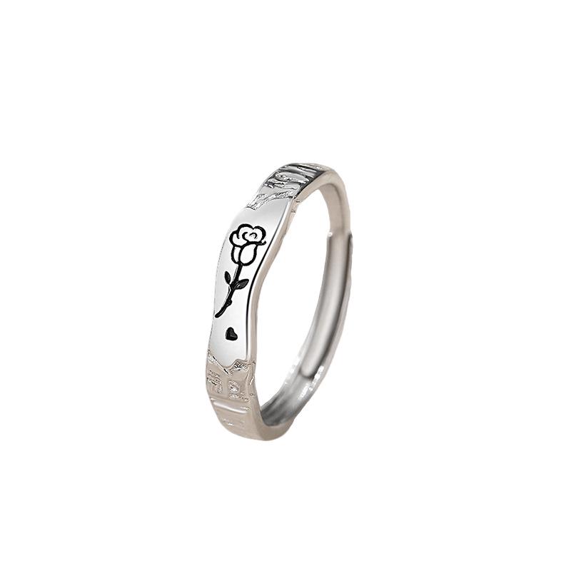 Kleiner Prinz & Rose Sterling Silber 999 Partnerringe - Koreanischer Stil, Hochwertige gehammerte Textur, Verstellbar.