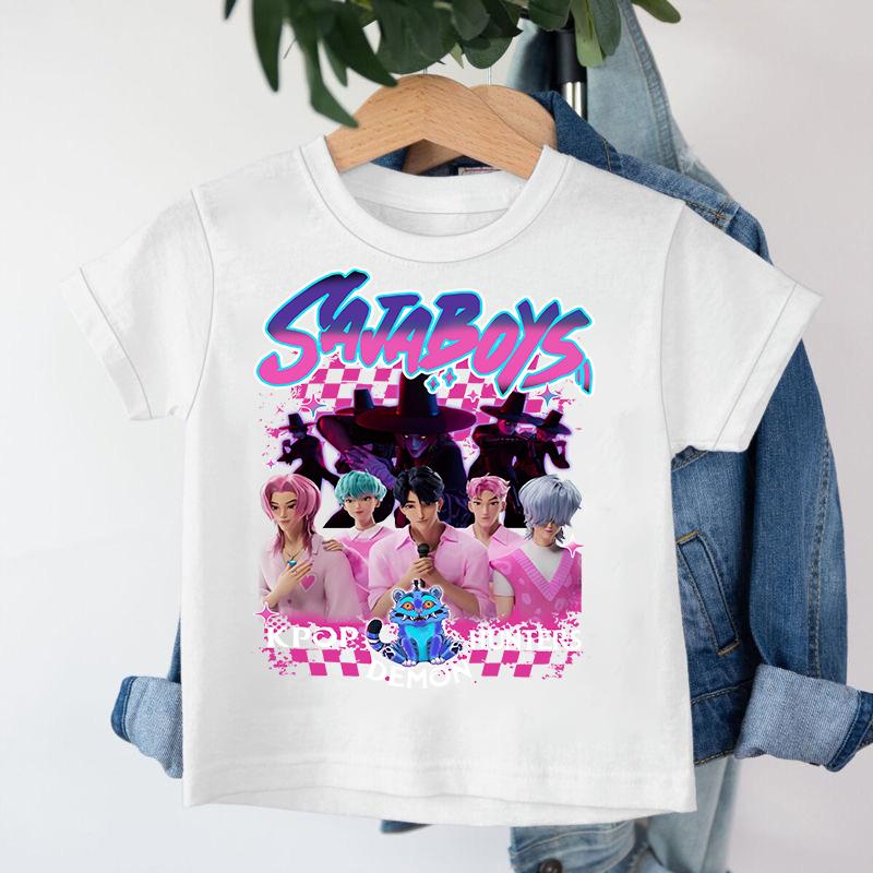 Neu 2026 KPop Dämonenjäger Saja Boys Cartoon Jungen T-Shirt Rundhals Print Mode Lässiges Top Kinder T-Shirt Kinderkleidung