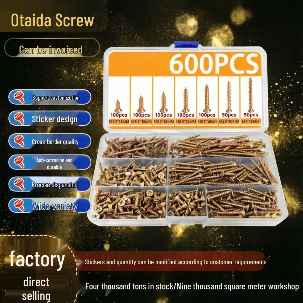 600pcs Color Zinc M3.5-4 Phillips Self-Tapping Wood Screws & Drywall Nails Set