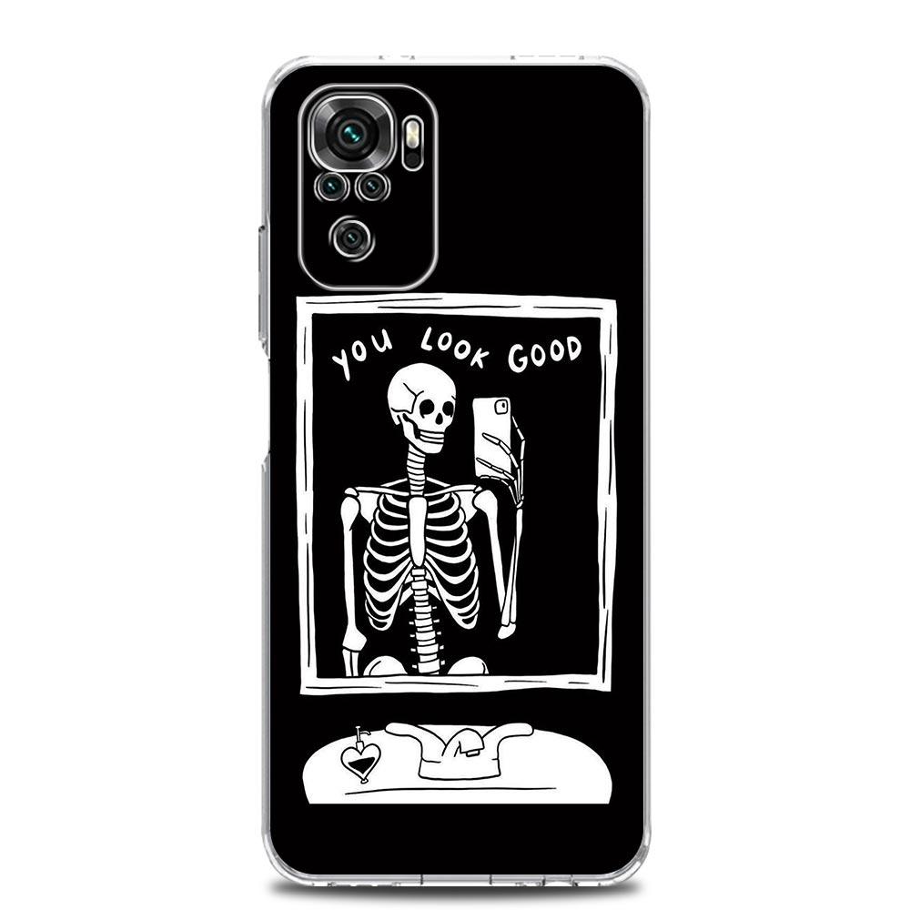 Phone Case For Xiaomi Redmi Note 13 12 5G 9S 9 8 10 11 Pro Plus 4G 9T 13C 12C 10C 9C 9A 7 Pro Clear Cover Funny Skeleton