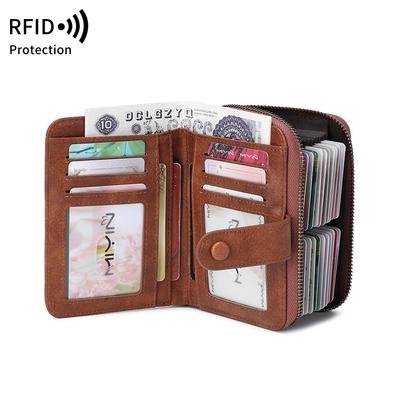 Neuer Diebstahlschutz-Bürsten-Damen-Geldbeutel Ölwachsleder Kurzer Geldbeutel Retro Multifunktionale Akkordeon-Kartenhülle