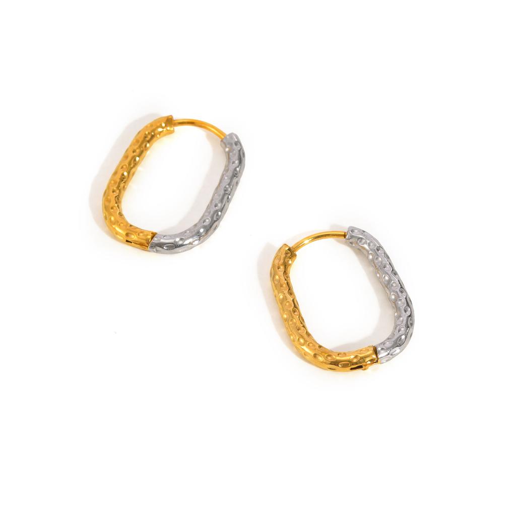 Minimalist U-shaped Earrings for Women, Gold Silver Color Hammer Pattern Stainless Steel Hoop Earrings, Trendy Jewelry Gifts