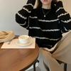 Simple striped knitted sweater women's autumn and winter crew neck loose sweater jacket top trendy casual versatile