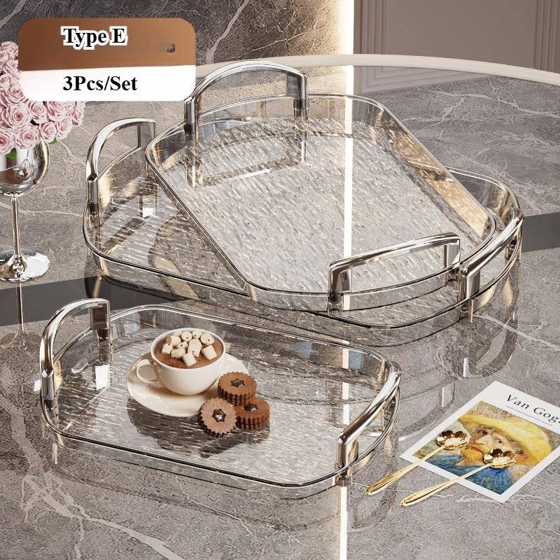 Clear Plastic Serving Tray PET Material with Handles Versatile Dining Tea Serving Platter for Home Restaurant Cafe Decorate