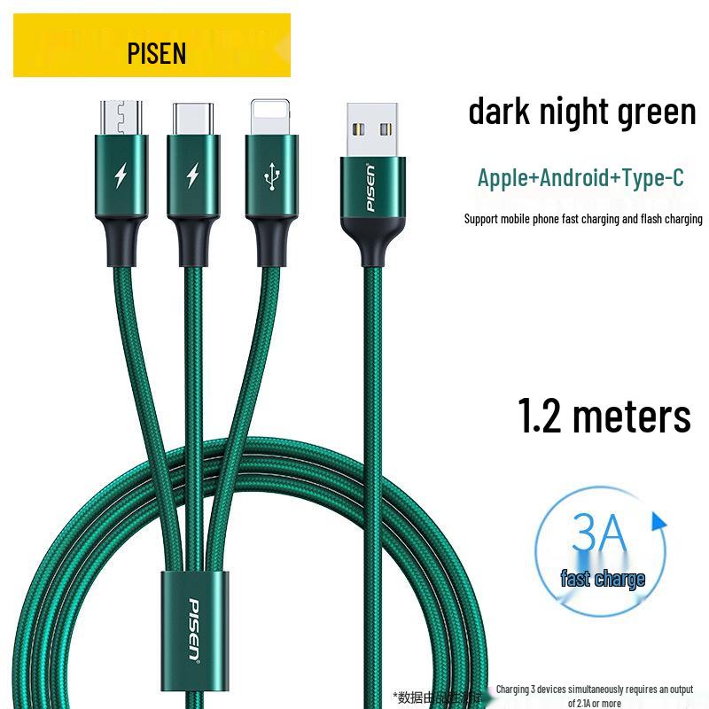 PISEN 66W Fast Charging 3-in-1 Data Cable for Apple & Android Devices