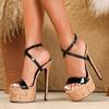 Sandales Plateforme Été Talons Extrêmement Hauts Pour Femmes Semelle Épaisse en Bois Bout Ouvert Bride à Boucle Chaussures de Soirée Pour Dames