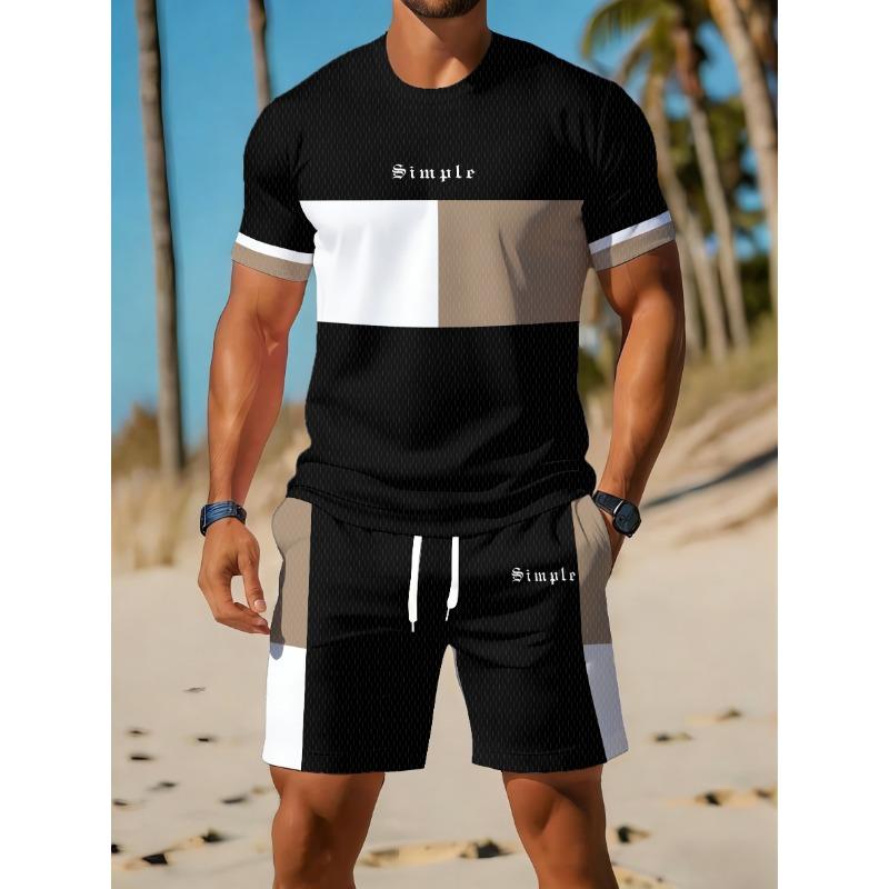 Casual Sports Suit Breathable Outdoor Leisure Men's Round Neck T-shirt Shorts Pants Suit Summer Digital Printing Printing Suit for Men and Adults