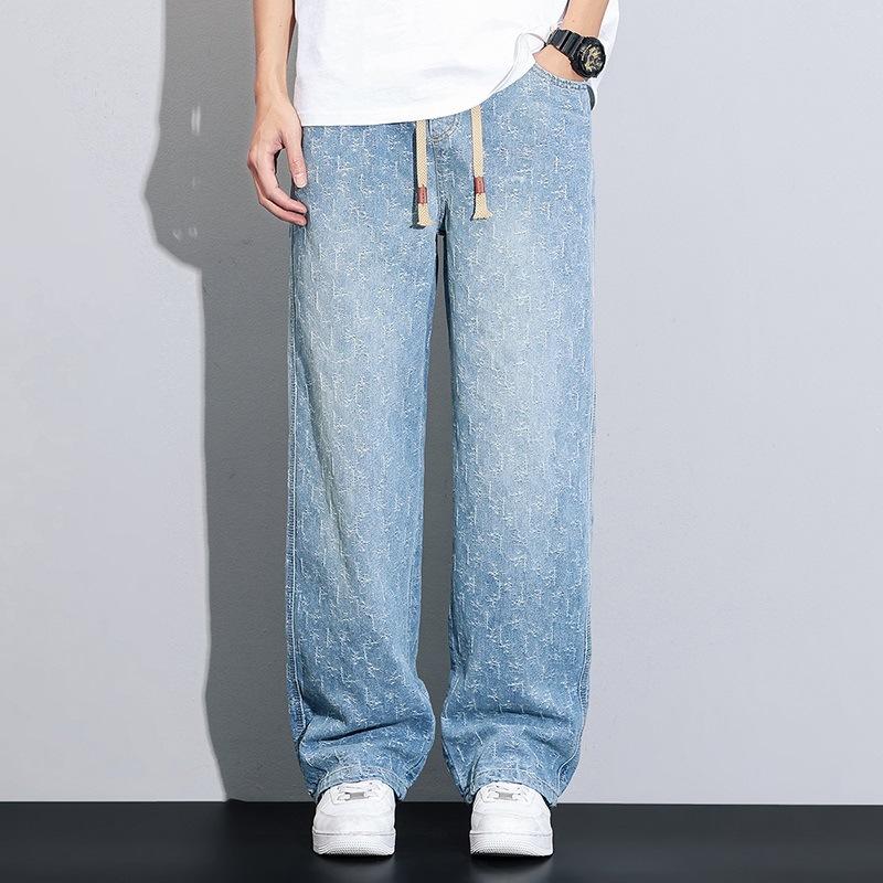 

Новые весенне-летние жаккардовые модные брюки с широкими штанинами, свободные, прямого кроя, повседневные, универсальные брюки 3XL